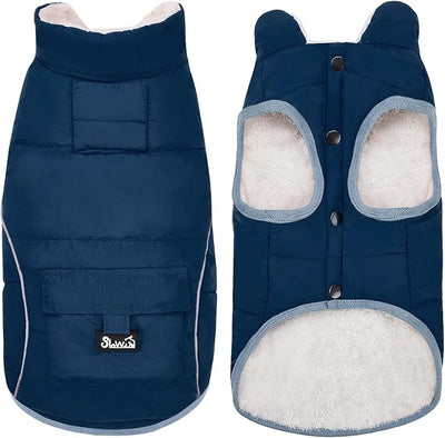 SlowTon Dog Coat - Warm Dog Winter Coat Waterproof, Reflective Winter Jacket with Pocket, Puppy Fleece Vest Pet Apparel Cold Weather Clothes for Small Medium Large Dogs Boy Girl (Navy, S)
