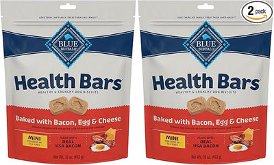 Blue Buffalo Health Bars Mini Crunchy Dog Biscuits,Oven-Baked with Natural Ingredients,Bacon,Egg & Cheese,16-oz Bag,(Pack of 2)