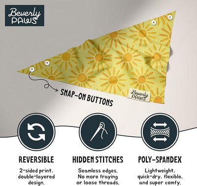 Snap-On Dog Bandana for Small Medium Large Pets, Dogs Cats Adjustable Handkerchief Scarf for Girl & Boy, Funny Cute Puppy Apparel & Accessories (Sunny, Medium)