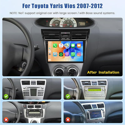 5Ghz WiFi 4G+64G Android 15 Car Radio for Toyota Yaris Vios 2007-2014 Car Stereo with Wireless Carplay/Android Auto, 9 Inch HD Touch Screen with GPS Bluetooth FM/RDS EQ SWC Backup Camera MIC