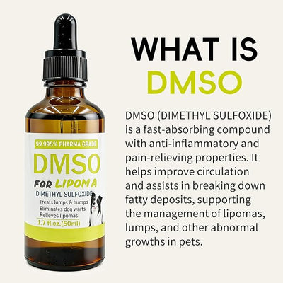 Topical 99.995% DMSO for Dogs Lipoma, Lipoma Treatment for Dogs, Reduce Fatty Lumps and Bumps Inflammation, Swelling, Dog Pain Relief, DMSO in Glass Bottle with Precision Dropper, 1.7 oz