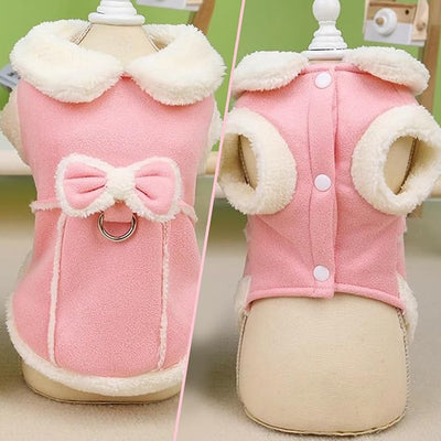 Fleece Vest with Bow and D-Ring Cute Dog Jacket for Winter Dog Supplies (XS)