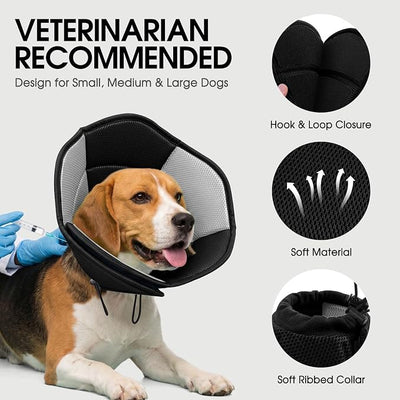 Dog Cone - Soft Cone for Dogs to Stop Licking, Pet E-Collar Alternative After Surgery, Adjustable Pet Recovery Collar for Wound Healing, Black Medium