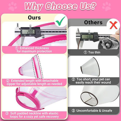 Dog Cone to Stop Licking, Clear Recovery Collar with Detachable Zipper, Sturdy Elizabethan Collar for Large Medium Small Dogs, Soft Adjustable Cone After Surgery Patented, Hot Pink L