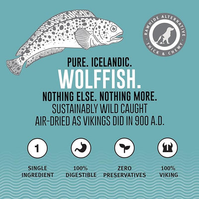 Icelandic+ Stick Chew Pieces: Wolffish - 3oz Bag, Pure Fish Skin Dog Treats, Wild-Caught & Air-Dried, Single Ingredient Pet Snacks, Just The Fish