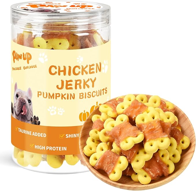PAWUP Dog Treats Chicken Wrapped Pumpkin Biscuits, Rawhide Free w/Taurine Low Fat Chewy Training Treats,12.5 oz