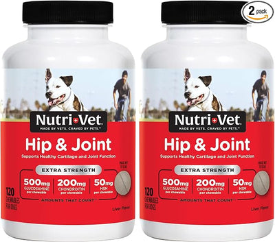 Nutri-Vet Extra Strength Hip & Joint Supplement for Dogs, Puppy Supplements, Dog Joint Supplement, Contains 500mg of Glucosamine, 200mg of Chondroitin, 50mg of MSM, Puppy Essentials, 120 Tablets