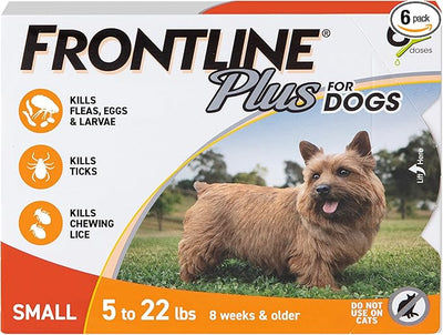 FRONTLINE Plus Flea & Tick Spot Treatment for Small Breed Dogs 5-22 lbs. (Orange) Count of 6