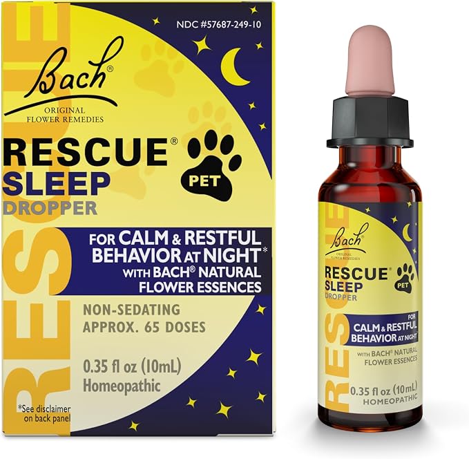 Rescue Pet Sleep Dropper - 10 mL - Sleep Aid for Dogs & Cats with Bach Natural Flower Essences - Sedative-Free, Homeopathic Liquid Formula - For All Breeds, Ages & Weights