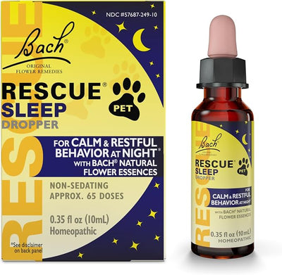 Rescue Pet Sleep Dropper - 10 mL - Sleep Aid for Dogs & Cats with Bach Natural Flower Essences - Sedative-Free, Homeopathic Liquid Formula - For All Breeds, Ages & Weights