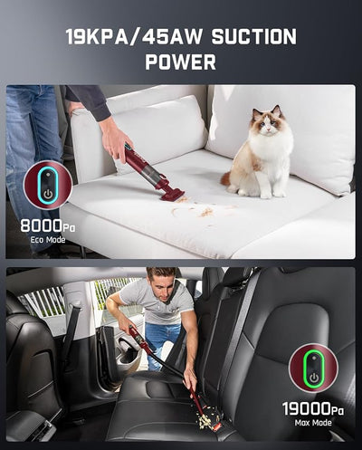 Fanttik Slim V8 APEX Car Vacuum, 4-in-1 Portable Mini Cordless Vacuum with 19000pa Suction Power for Pet Hair, Type-C Charge, One-Touch Empty for Car, Office Desk, Keyboards (Red)