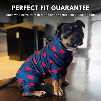 Spark Paws Dog Pajama, Dog Recovery Suit Male, Onesie, Ultra-Soft and 4-Way Stretch, for Small Medium and Large Breeds - Hearts - 5XL