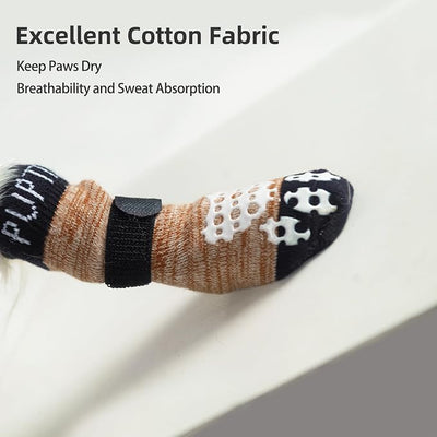 PUPTECK Anti-Slip Dog Socks with Double Sides Grips for Small Medium Large Dogs Hardwood Floors Prevents Licking, Dog Shoes for Hot Pavement Traction Control Paw Protector for Senior Dogs, Khaki XS