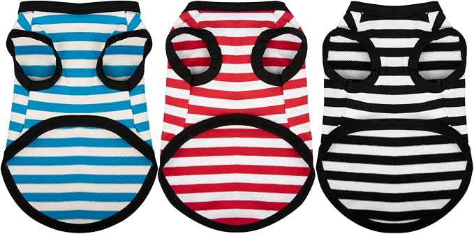 Paiaite 3 Pieces Dog Striped Shirt Light Color Cotton Sleeveless Puppy Pet Shirts Breathable Apparel Tank Top Colorful Puppy Sweatshirt Clothes for Small Medium Dogs 4XL