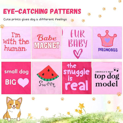Reginary 8 Pieces Dog Shirts Girl Small Dog Clothes for Chihuahuas Yorkies Female Puppy Shirts Printed Pet Outfit Cute Breathable Soft Valentine's Day Doggie Cat Lovers Gift(Cute Pattern,Size L)