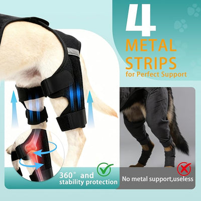 Dog Knee Braces for Torn ACL Hind Leg, Adjustable Dog Leg Braces for Back Leg with 4 Stabilizers for Luxating Patella Relieves Ligament Injury and Joint Pains
