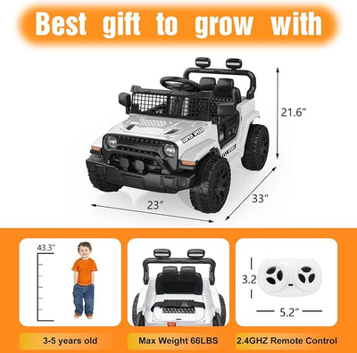 12V Ride on Toys with Parent Remote Control, Toddler Electric Car with Spring Suspension, LED Lights & Music Player - Safe Battery Car for Kids, Easy to Assemble, White