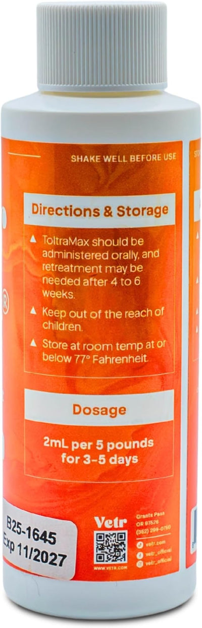 Toltrazuril 2.5% for Horses, Dogs, Cats, 120mL/4 Ounce, for Non-Food Chain Animals, Alfalfa