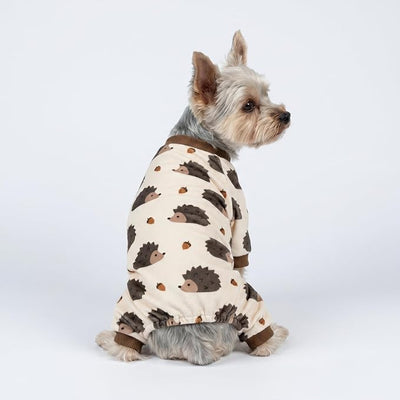 Fitwarm Funny Hedgehog Dog Pajamas, Warm Winter Dog Clothes for Small Dogs Boy Girl, Cozy Pet Onesie with Feet, Beige, Brown, Medium