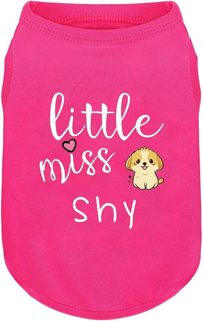 Pink Cotton Dog Shirt with 'Little Miss Shy' Print, Soft & Breathable Pet Apparel for Small to Large Dogs, All-Season Sleeveless Vest, Cute and Comfortable Dog Outfit.Pink Puppy XS