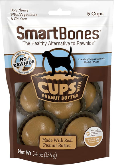 SmartBones Cups with Peanut Butter, Treat Your Dog to a Delicious Rawhide-Free Chew, 5 Count