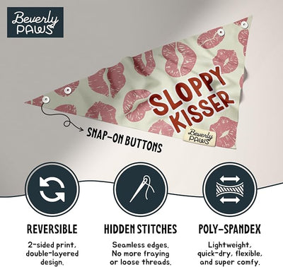 Funny Snap-On Dog Bandana for Small Medium Large Pets, Dogs Cats Adjustable Handkerchief Scarf for Girl & Boy, Cute Puppy Apparel & Accessories (Sloppy Kisser, X-Large)