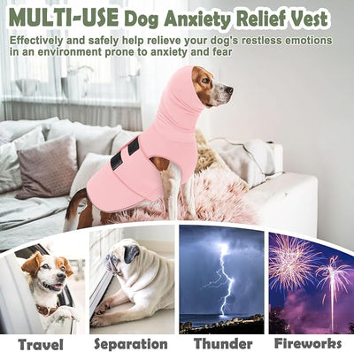 KOESON Reflective Dog Thunder Jacket Anxiety Calming Vest, Adjustable Dog Calming Hoodie with Ear Wrap, Breathable Dog Anti-Anxiety Vest for Thunder, Fireworks, Travel, Separation, Pink L