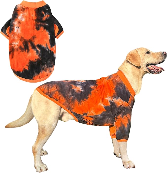 Dog Cotton Black Orange Tie Dye T-Shirts Soft and Stretchy Breathable Pet Shirt Pajamas Pets Clothes for Large Dogs(3XL Black)