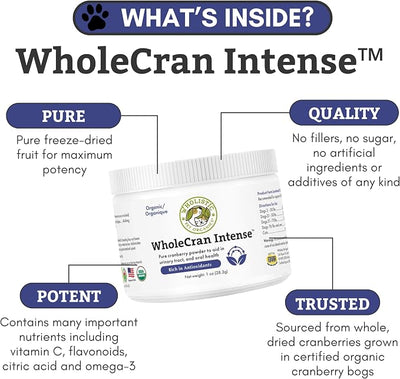 Wholistic Pet Organics Cranberry for Dogs and Cats - Organic Cranberry Supplement for Dogs Bladder Control, Kidney Support, and Urinary Incontinence - Healthy Urinary Tract for Dog & Cat - 60 Scoops