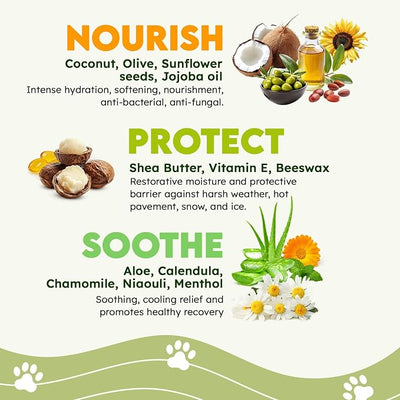 Dog Paw Balm - Coconut, Shea Butter, Jojoba Oil and Beeswax Formula - All-Natural Lick-Safe Pet Paw & Nose Balm for Cracked, Dry Foot & Noses - Soothing & Protective Salve - 60g - 2.1 oz