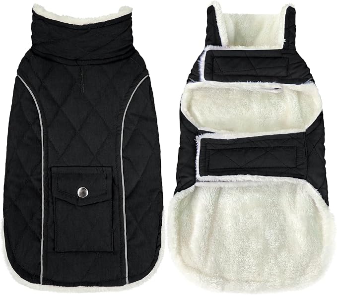 Malier Dog Winter Coat, Windproof Dog Cold Weather Coats with Real Pocket, Winter Extra Warm Pet Coat Fleece Jacket Reflective Clothes for Small Medium Large Dogs and Puppy (Black, XXX-Large)