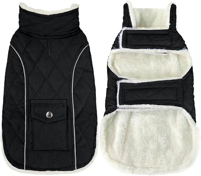Malier Dog Winter Coat, Windproof Dog Cold Weather Coats with Real Pocket, Winter Extra Warm Pet Coat Fleece Jacket Reflective Clothes for Small Medium Large Dogs and Puppy (Black, XXX-Large)