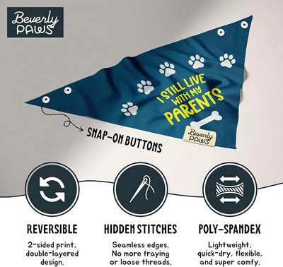Funny Snap-On Dog Bandana for Small Medium Large Pets, Dogs Cats Adjustable Handkerchief Scarf for Girl & Boy, Cute Puppy Apparel & Accessories (Still Live with Parents, Medium)