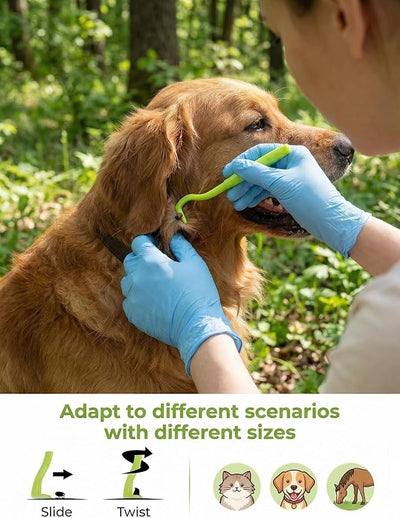 Tick Removal Tool 6 in 1, Pet Tick Remover Kit with Flea Comb, Portable Outdoor Stainless Steel Control Fork, 3 Ultra-Safe Tick Twister for Dogs, Cats, Horses & Humans (Green)