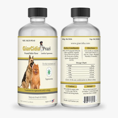 No More Tapeworms in Dogs and Puppies - USA Made Dewormer for Puppies and Dewormer for Dogs - Peanut Butter Flavour-Glass Bottle with 3ml Dropper (60ml)