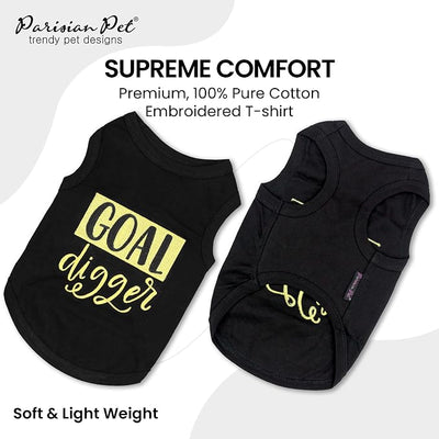 Parisian Pet Dog Shirt – 100% Cotton Shirts for Large Dogs – Black Goal Digger Sleeveless Puppy Clothes – Lightweight Dog Apparel – Breathable Clothes for Dogs - Stretchy Funny Pet T Shirts