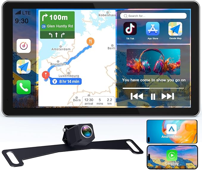 Wireless CarPlay Screen with Backup Camera: Auto Reconnect in Seconds - Maps, Music & Calls Ready for Daily Commute - 7" Touchscreen with 1080P Wired Rear Camera, Modern Upgrade for Older Cars