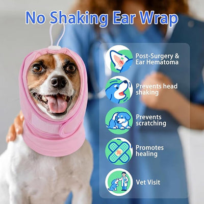 MIGOHI Dog Ear Cover for Anxiety Relief, Noise Cancelling Muffs for Fireworks Thunderstorms, Quiet Ears for Dogs with Soft Padding, Adjustable No Shake Ear Wrap for Dogs Hematoma, Vet Visit, Pink L