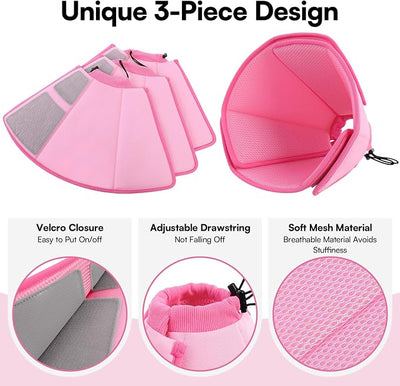 Queenmore Soft Dog Cones for Large Dogs,Comfy Dog Cone for Dogs to Stop Licking After Surgery,Adjustable Pet Cone Alternative for Wound Healing,Pink,X-Large