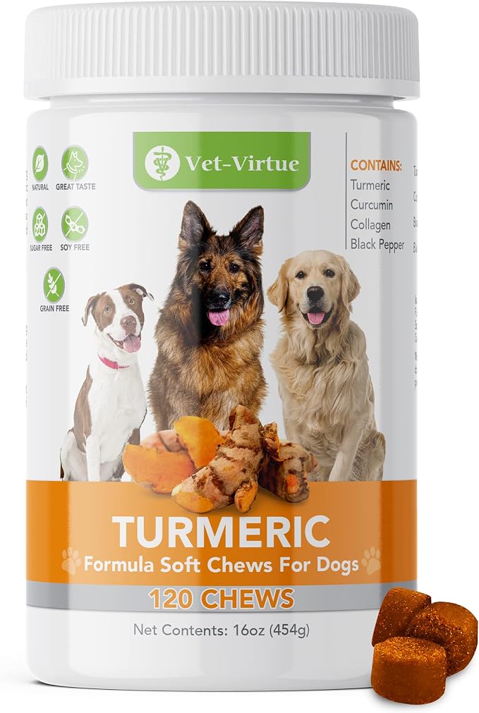 Turmeric for Dogs - 120 Count Value Pack | Hip & Joint Supplement for Senior Dogs with Arthritis | Anti Inflammatory Pain Relief | Organic Curcumin, Collagen & BioPerine | Made in USA Soft Chews