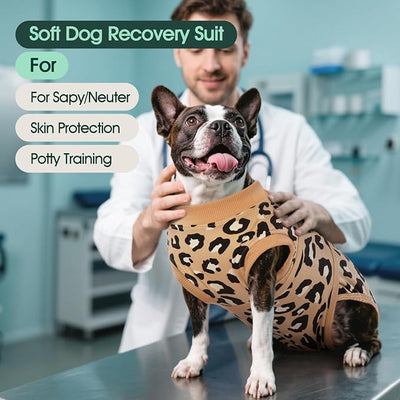 Kuoser Dog Recovery Suit for Dogs After Surgery,Professional Surgical Onesie for Female Male Dogs Spay Neuter,Soft Dog Surgery Suit Bodysuit for Abdominal Wounds Skin Disease,Coffee Leopard S