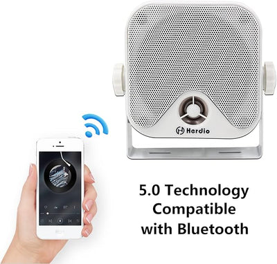 Herdio 4 Inches Marine Box Bluetooth Speakers -Compact Waterproof Audio Sound System with 100 Watt Power for Boat Golf cart Jeep ATV UTV Truck Heavy Duty Powersports Vehicles Courtyard (White)