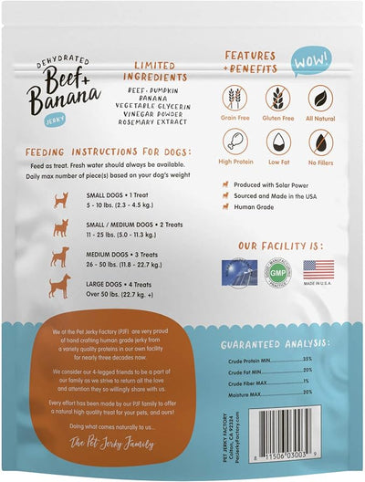 PET JERKY FACTORY Premium Beef and Banana 12 oz. Dog Jerky Treats | 100% Human Grade | USA Made-| High Protein-| Grain Free-| Limited Ingredients-| No Filler-| BHA-BHT Free-| Soft-Tender,(Pack of 2)