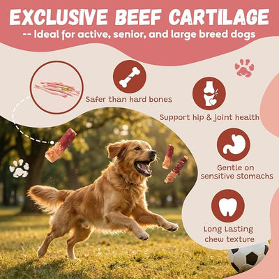 Pawmate Dog Treats Chicken & Duck Wrapped Beef Cartilages, Long Lasting Dog Bones Rawhide Free & Grain Free, Low Fat Dog Chews for Medium Large Breed Dogs, 10.6 oz