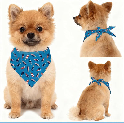 4th of July Dog Bandana, Patriotic Popsicle Pet Triangle Scarf for BBQ Parade Summer Party Outfit, Ice Cream Neckerchief for Small Medium Dogs, Puppy Gift