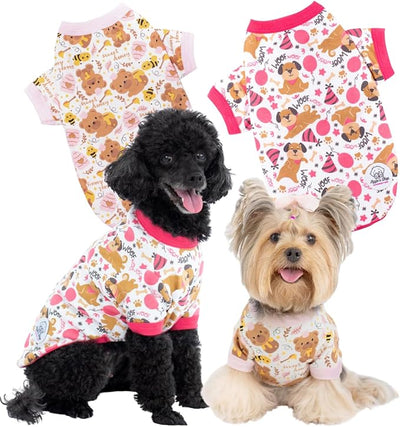Pippo's Shop 2 Pack Dog Shirt Premium Peruvian Cotton, Fashionable and Cute Pet Apparel, Lightweight Stretch Puppy Soft Breathable T-Shirt (Bee & Pup-Girl Pack, Large)