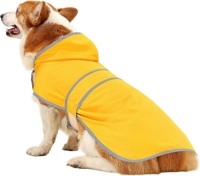 Dog Raincoat for Medium Dogs Waterproof Jacket Hooded Rain Coats with Reflective Strips Leash Hole & Poncho Adjustable Fit (Yellow,L)