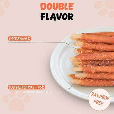 Annika Dog Treats Chicken Wrapped Cod Sticks – Natural, Single Ingredient Cod Dog Treats & Chicken Jerky for Dogs – Long Lasting Fish Chews for Small, Medium & Large Dogs, 11.6 oz