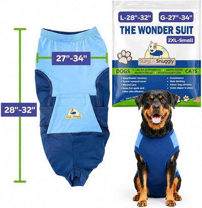Surgi Snuggly Dog Surgery Recovery Suit - Dog Onesie for Post Surgery Recovery, Female Spay & Male Neuter - Surgical Suit for Dogs, E-Collar Cone Alternative, Double Blue - 2XL Small - 28" - 32" (EC)