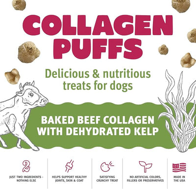 Icelandic+ Collagen Puffs: Baked Beef Collagen W/Dehydrated Kelp 2.5oz - Treats for Med-Lg Dogs, Crunchy Protein Bites (Pack of 2)